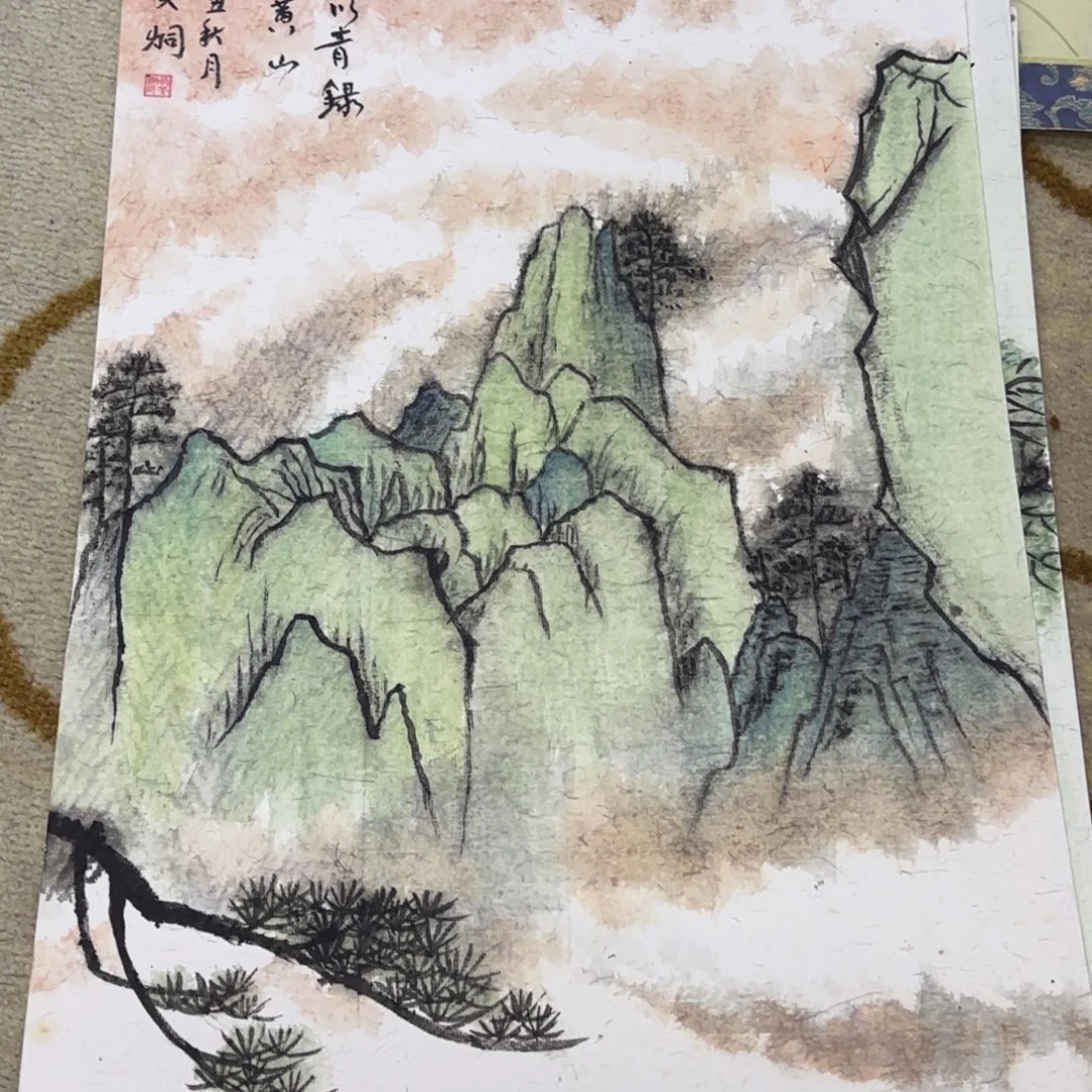 国画卡纸山水作品艺