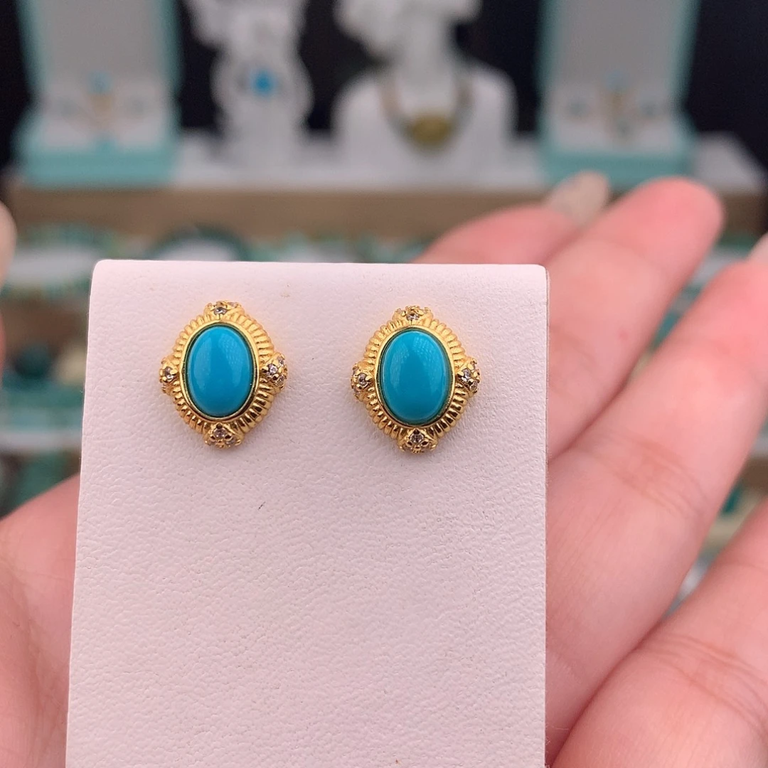 绿松石银S925镶嵌耳饰