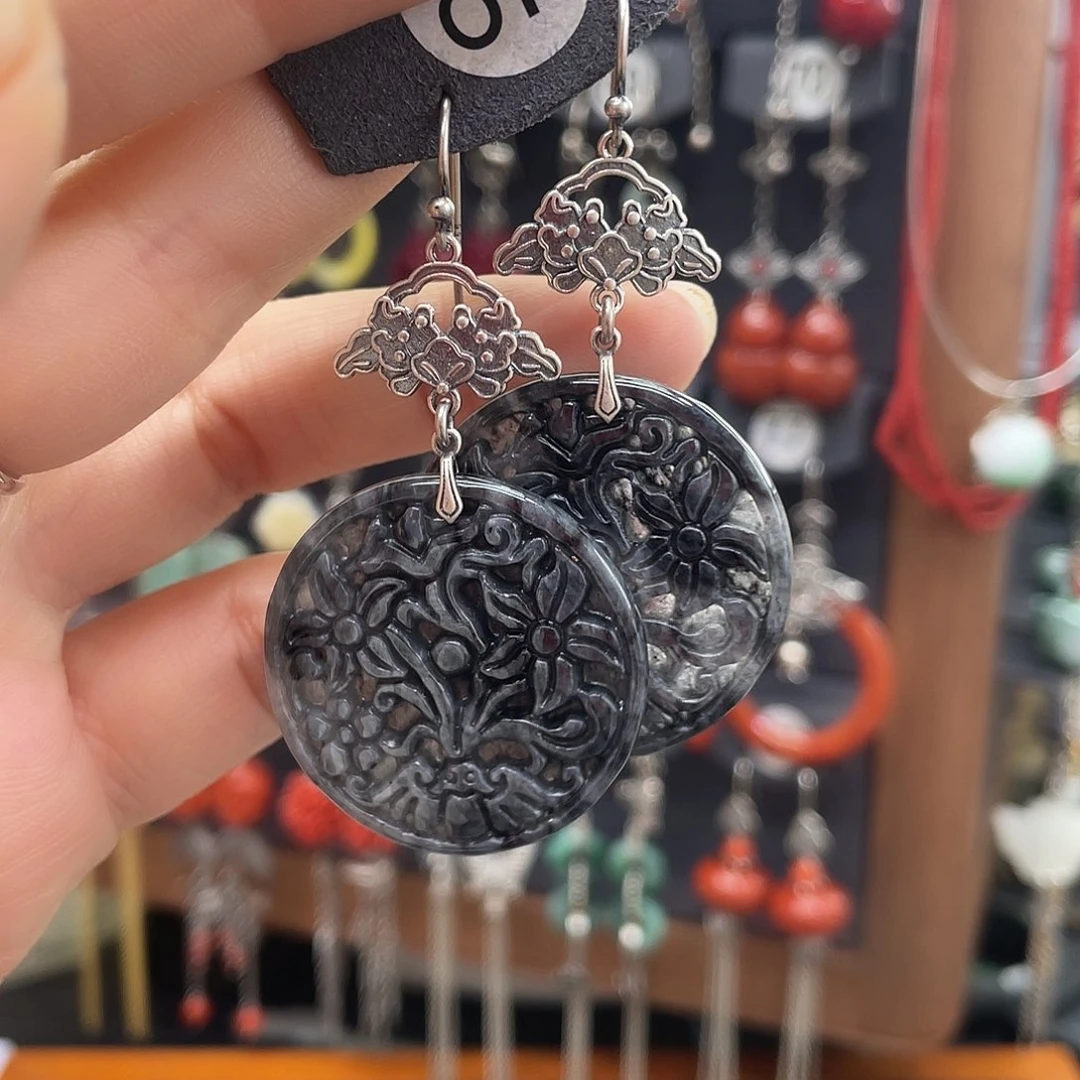 翡翠耳饰银S925镶嵌844fhjjjjj