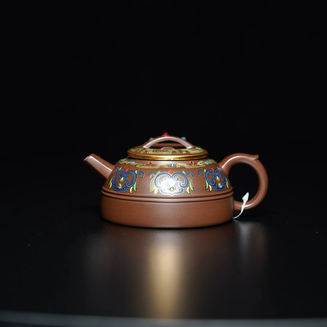 28号紫泥装饰珐琅彩紫砂壶