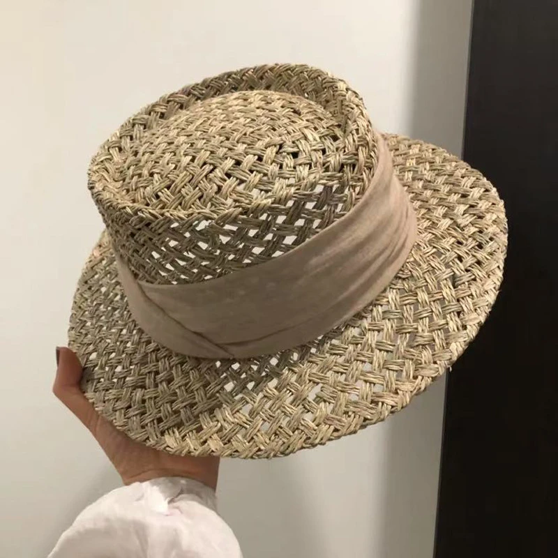 法式度假草帽女咸草编凹顶礼帽夏天防晒遮阳帽复古百搭休闲高级感