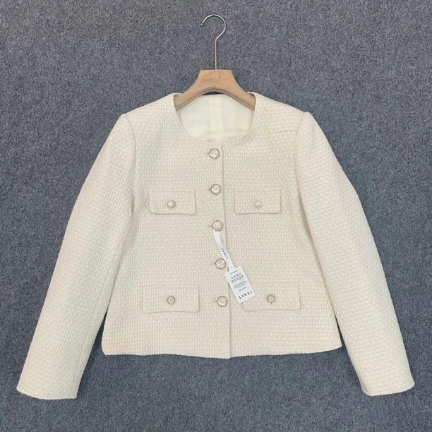 XLXXL-南油秋冬米白色名媛小香风粗花呢外套XF87