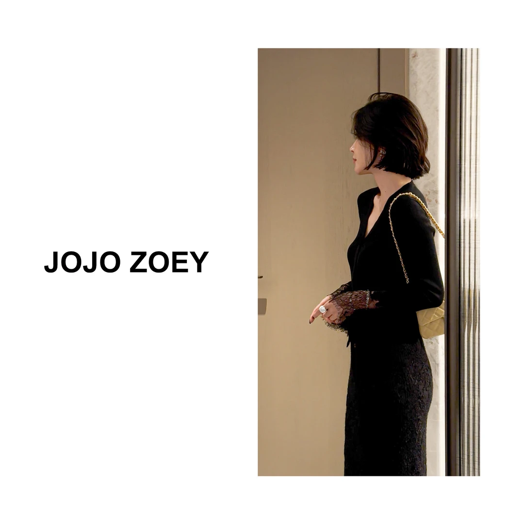 JOJO ZOEY【柔雾花海】~蕾丝拼接长袖绵羊毛桑蚕丝针织上衣zz-6087