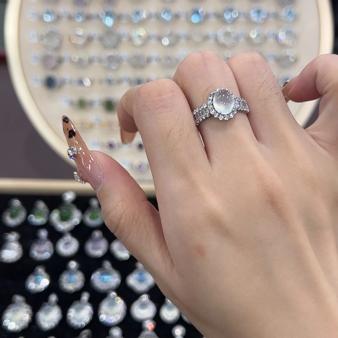 蛇纹石玉银S925镶嵌戒指