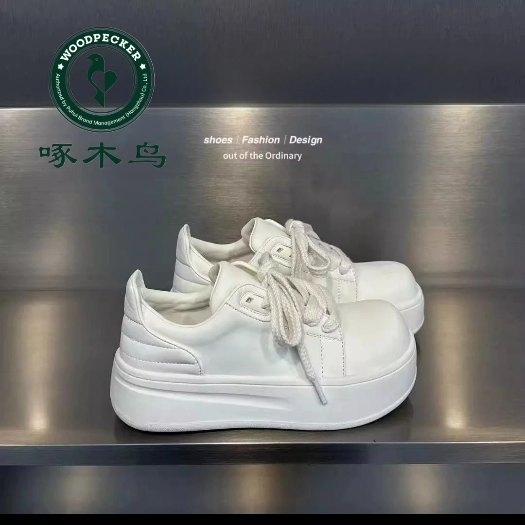 啄木鸟厚底顾茜茜同款小白鞋女2025新款大头松糕鞋休闲面包芒果鞋