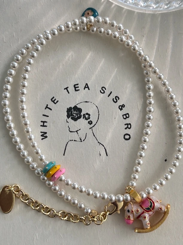 非金属仿珍珠项链 【White.tea】马到成功彩色滴油木马项链手链耳环