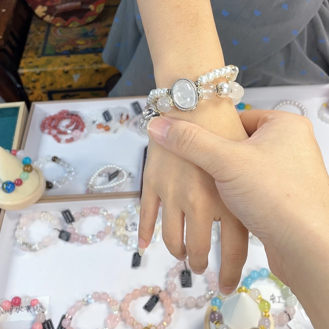 水晶手链银S925镀金镶嵌