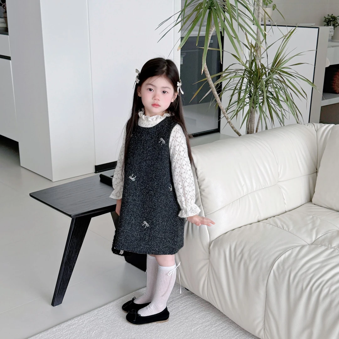 【星河】春款C25122T木耳边蕾丝T+C25123QZ西装背心裙儿童服装