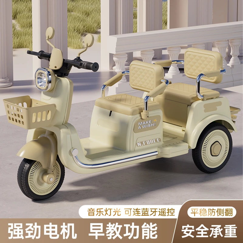 新款儿童电动车双人摩托车三轮车1-5岁宝宝小孩可坐人遥控玩具车