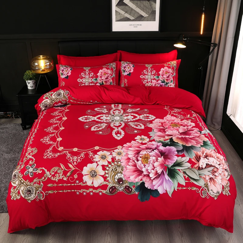 婚庆四件套数码印染大阪大红婚庆陪嫁婚嫁四件套结婚