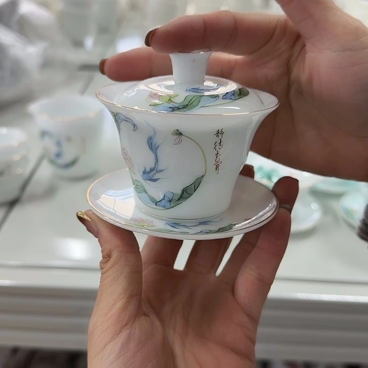 高端冰种静待花开竹节盖碗100