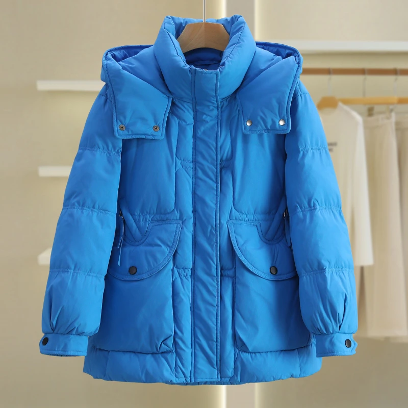 【伍莎-自营】韩版宽松立领连帽加厚羽绒服#QJM48H017