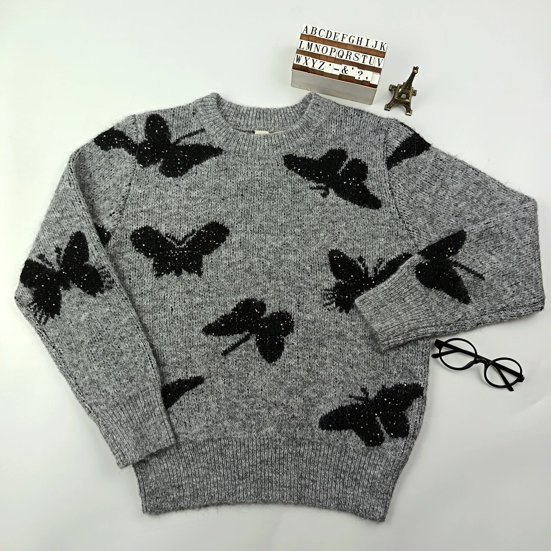 【编码25】厚款宽松型提花衫圆领女加厚百搭毛针织衫D506