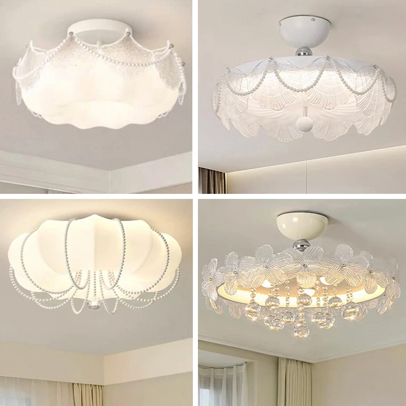 奶油风卧室灯简约现代大气轻奢儿童房间全光谱云朵圆形吸顶灯具