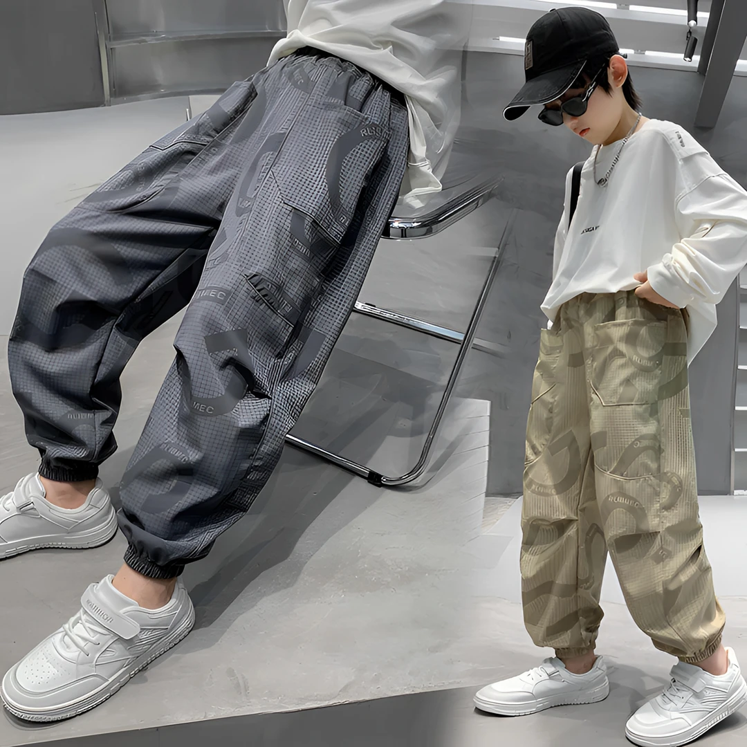 男童裤子夏季薄款2025新款防蚊裤夏天装运动大童宽松休闲速干长裤