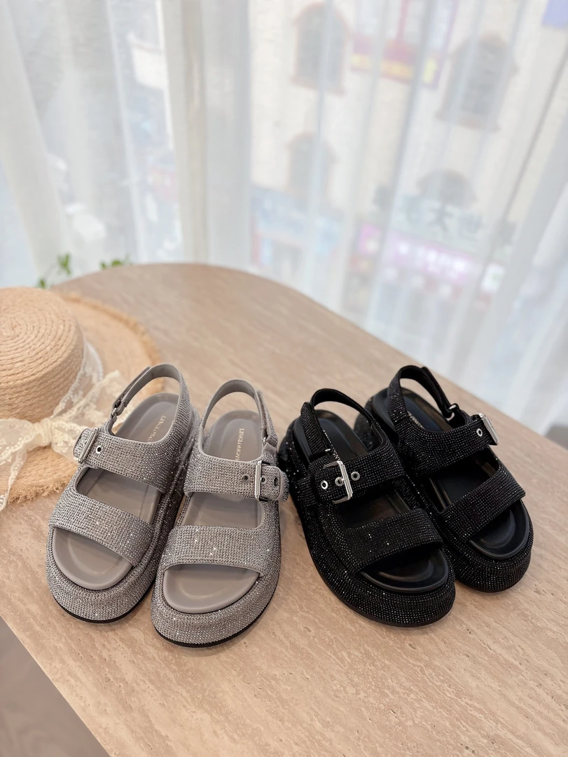 【聚新汇】88661-195春夏时尚厚底满钻露趾凉拖厚底外穿凉鞋