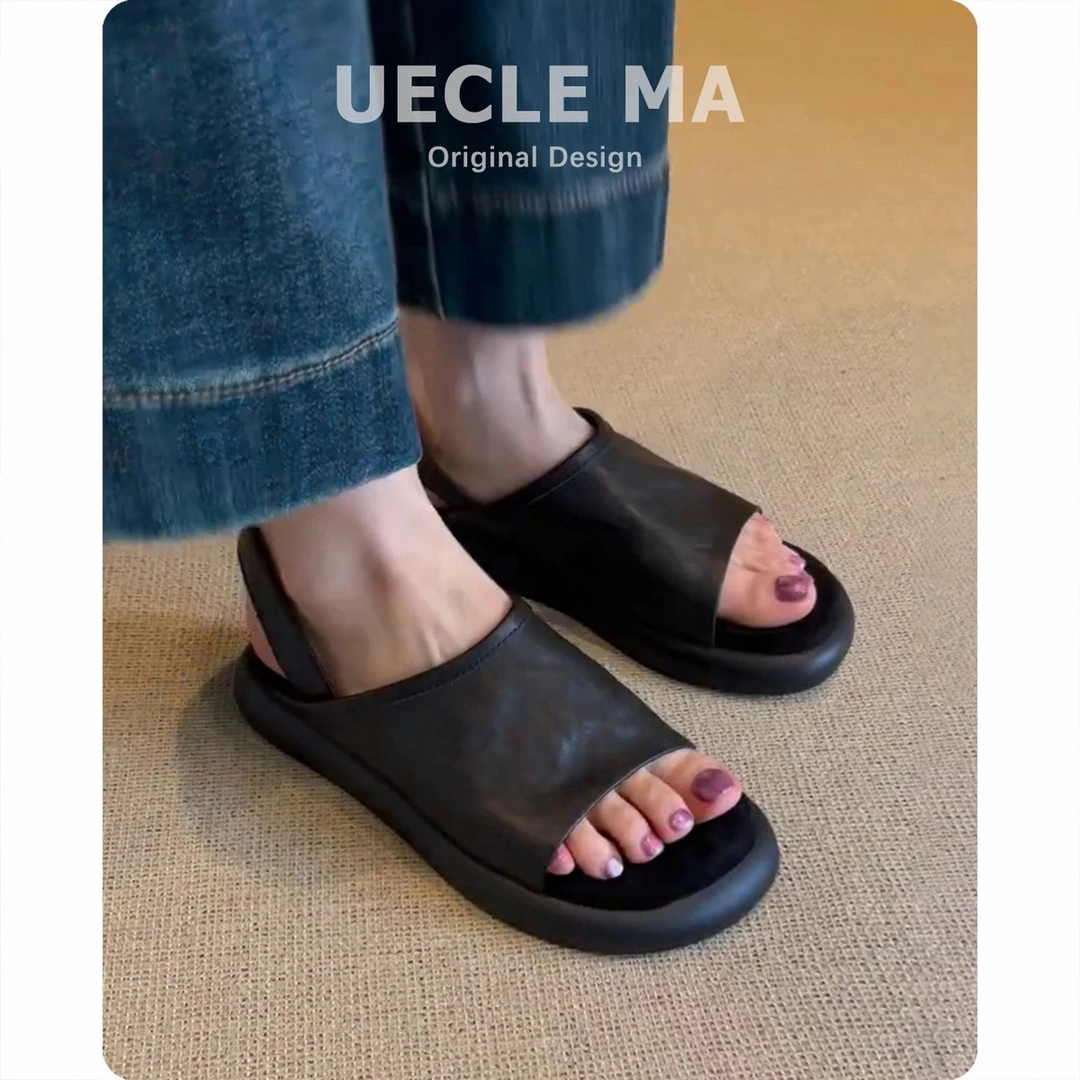 超软羊皮~厚底凉鞋女外穿夏配裙子绝美不累脚百搭复古沙滩罗马鞋