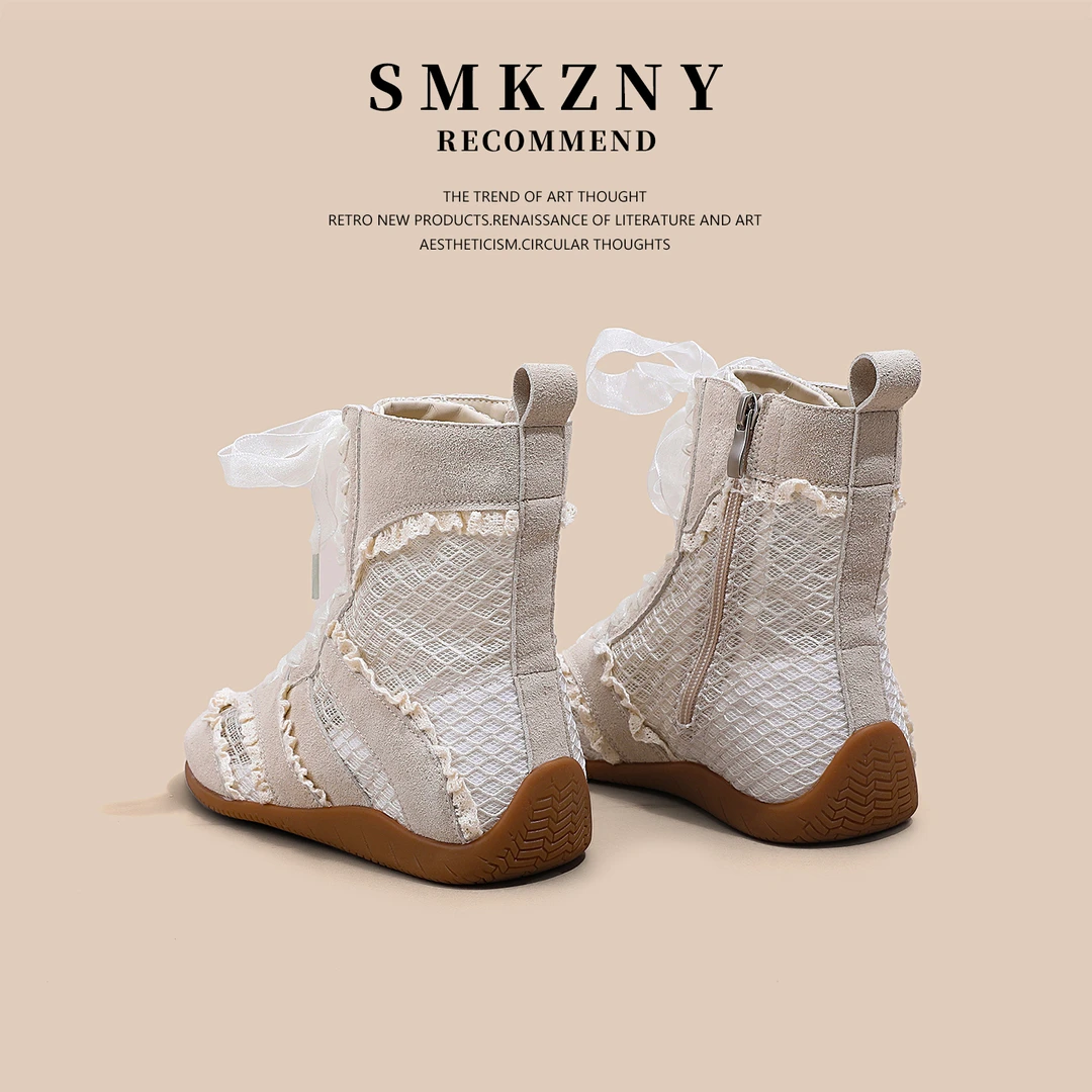 爆款真皮软底马丁靴女薄款夏季百搭网纱透气真皮镂空女凉靴8072-1
