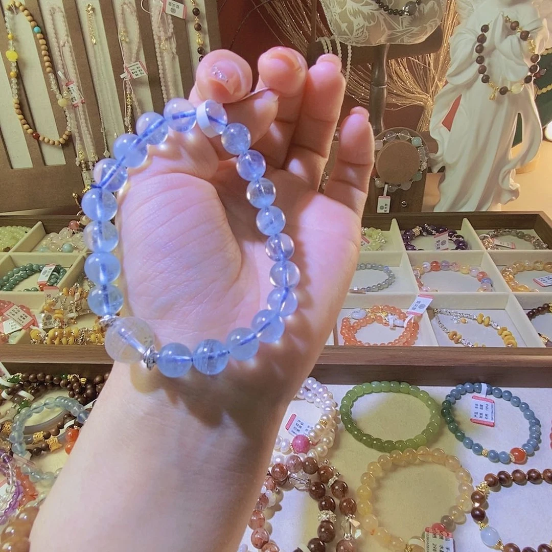 海蓝宝石手链未镶嵌海蓝宝白水心经单圈手链