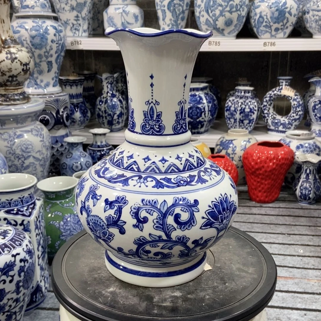 摆件麻*花瓶手绘釉下彩