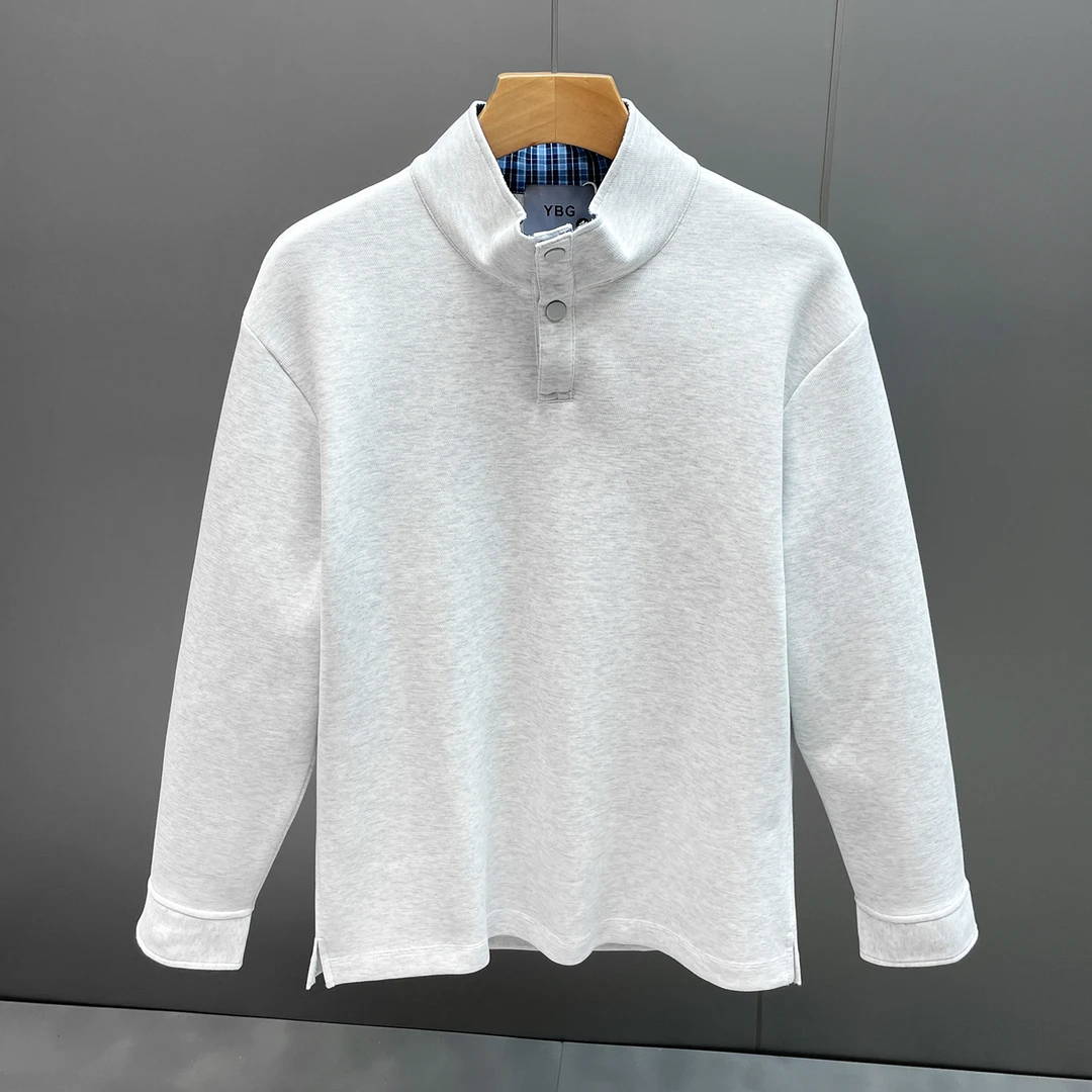 秋季新款纯色简约立领男士卫衣时尚百搭保暖慵懒风男装套头上衣