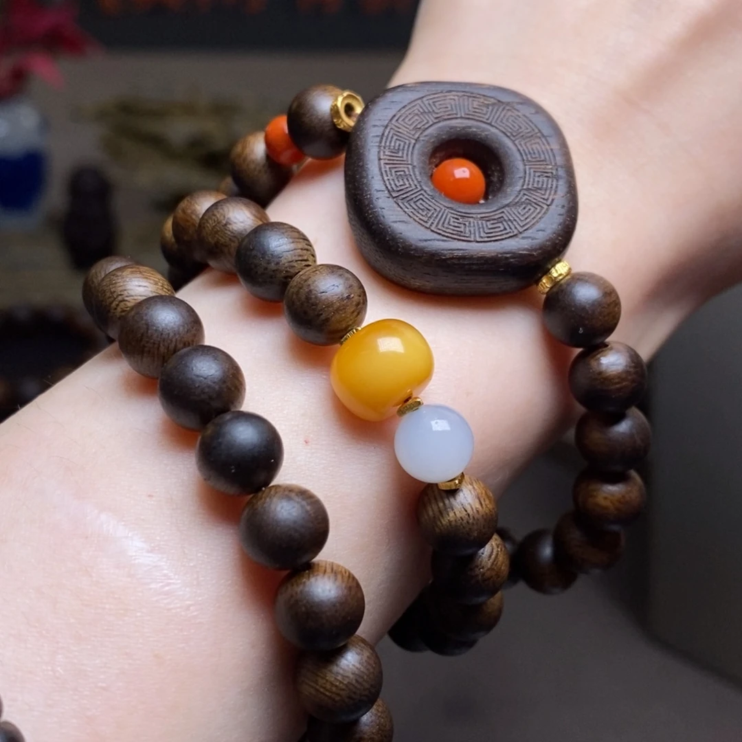 沉香手串越南芽庄帝王料绿棋0.8+芽庄白棋沉香木雕配饰