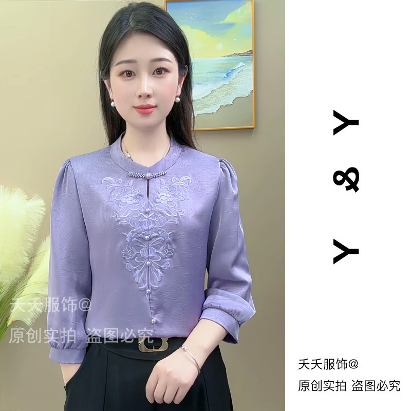 2025春夏新款百搭时尚七分袖衬衫女洋气上衣休闲小衫衬衣宽松显瘦