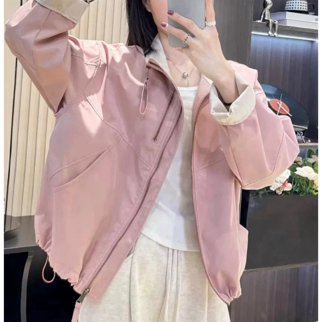 韩系立领宽松百搭双拉链休闲时尚夹克外套（ 6028）T