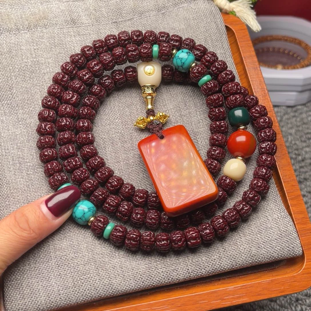 鹿***社金刚菩提吊坠藏式直切一代龙黑金