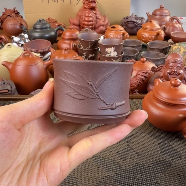 茶壶紫砂紫泥竹节杯