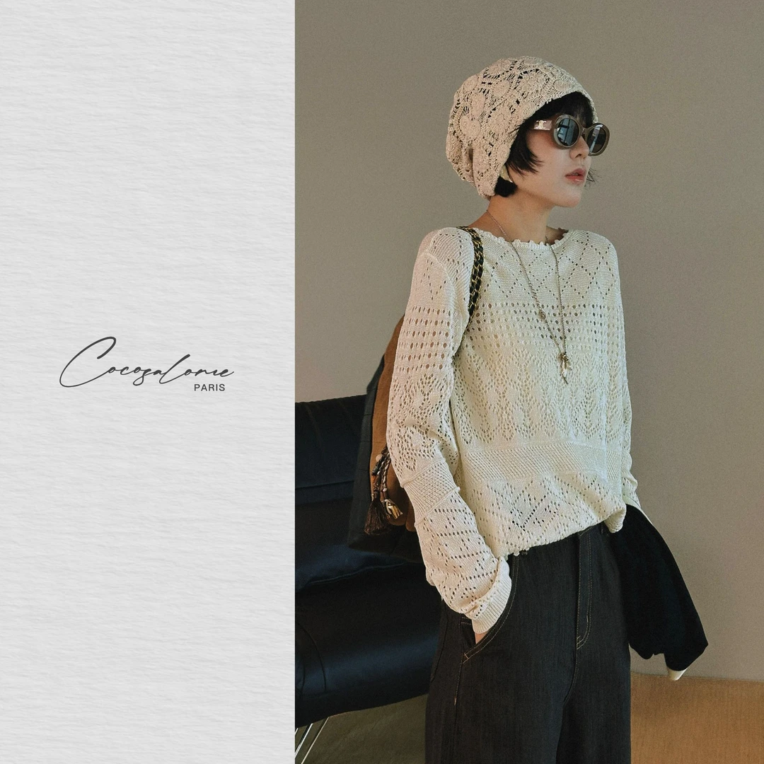 韩彬彬"手工纺"夏日轻薄和纸纱混纺轻盈透气长袖针织衫2270-2