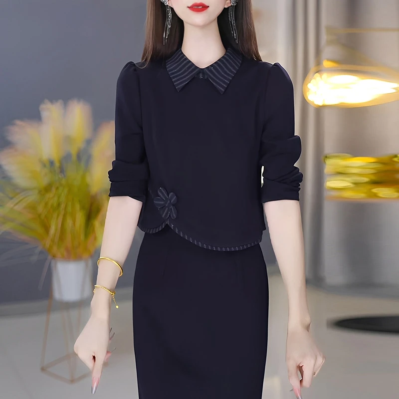 法式假两件连衣裙女2025年春秋新款妈妈装气质优雅显瘦中长款裙子