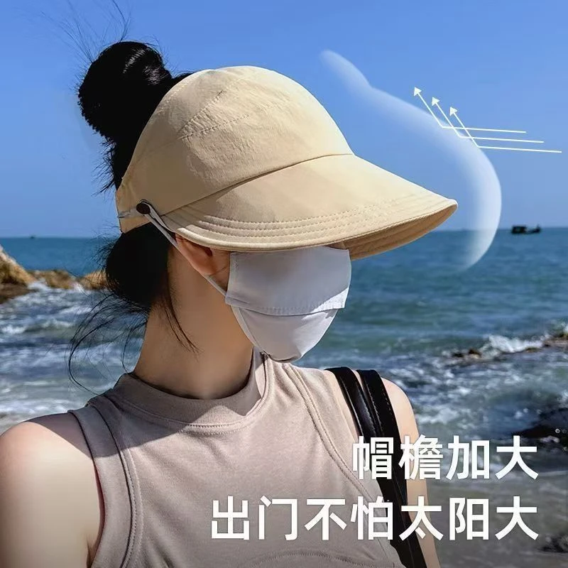 夏季速干空顶帽女装备运动防晒遮阳帽出游挂口罩遮脸鸭舌帽子透气