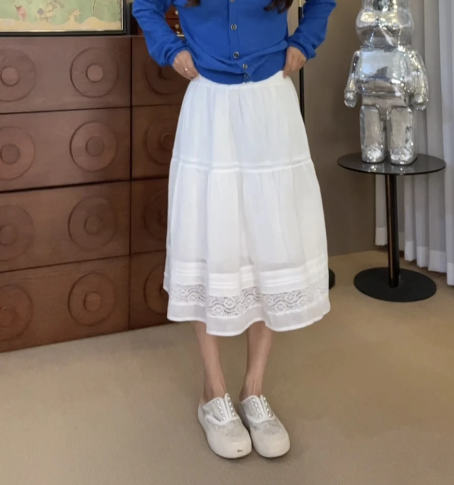 “甜贝半裙2025新款松紧腰苎麻百搭半身裙58033