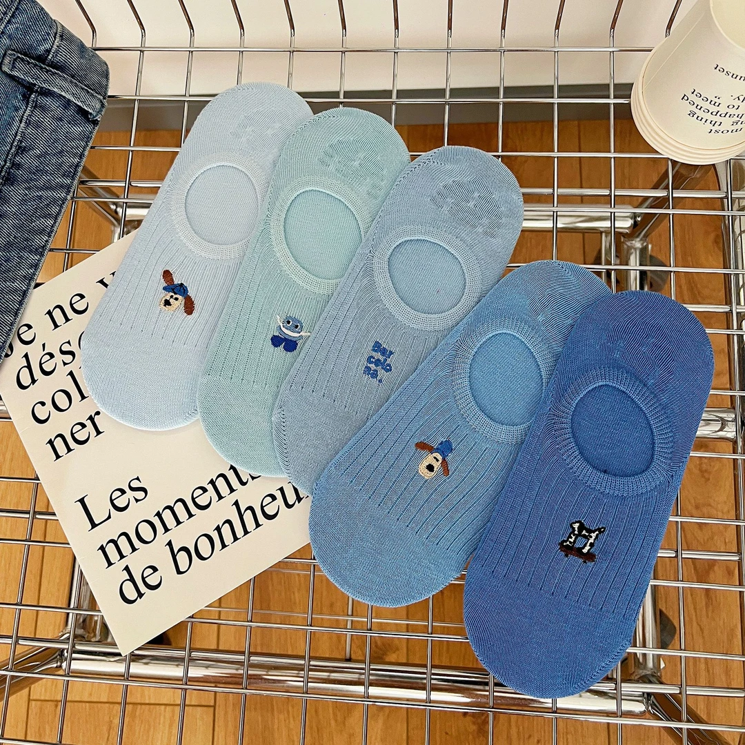 2025新款隐形浅口船袜春夏季薄款袜子女短袜硅胶防掉跟刺绣渐变色