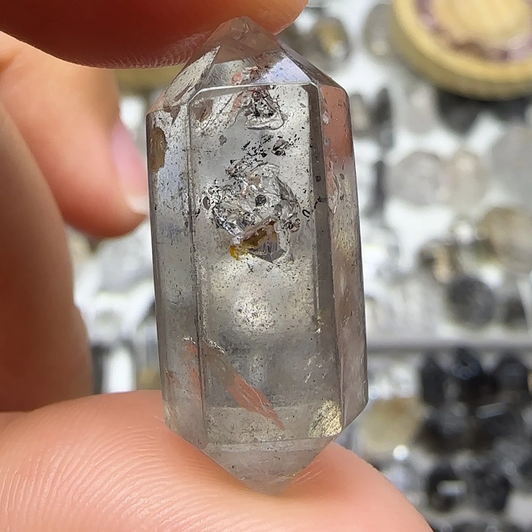 珠宝半成品水晶未镶嵌双水胆双尖随形