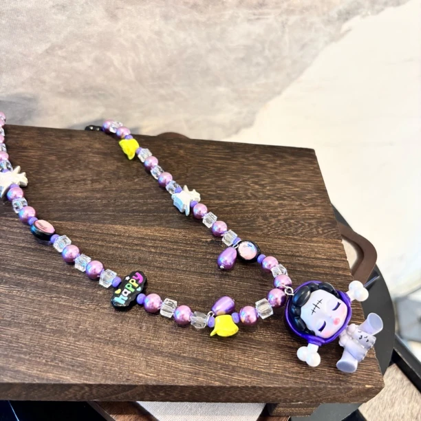 铜合金仿珍珠项链 紫色娃娃骨头娃娃项链XL2873