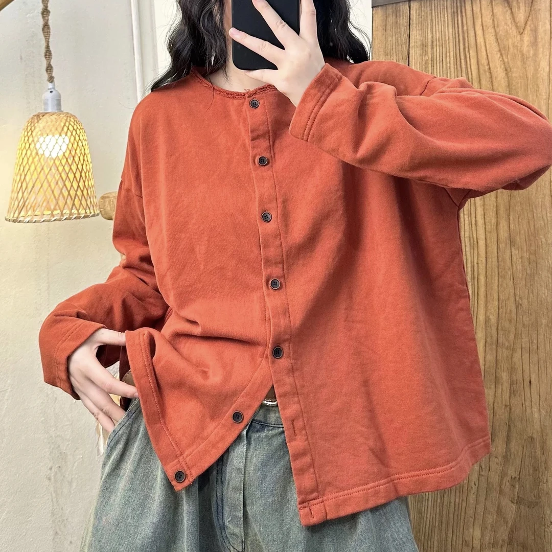 【铃铃】早春新款炒色文艺宽松百搭纯色毛圈棉上衣胸围130衣长59