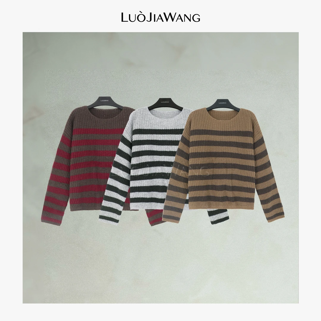 绵羊毛条纹撞色针织衫25新款套头毛衣LUOJIAWANG【随时放松针织】