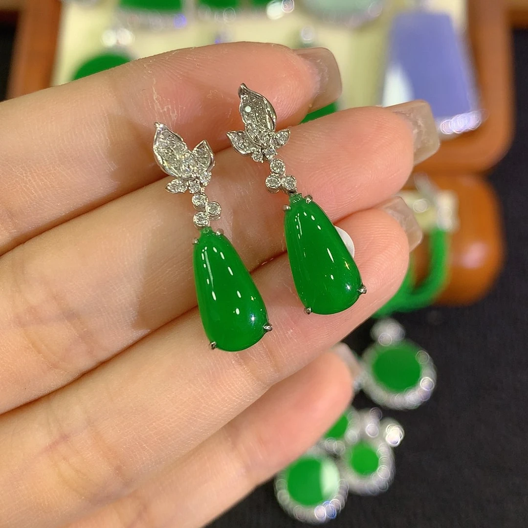 翡翠18K金镶嵌耳饰888888