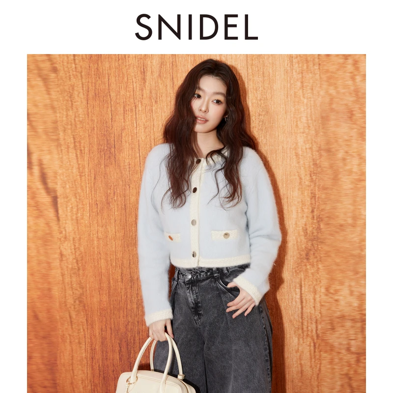 SNIDEL2025秋冬新品时尚气质圆领小香风针织开衫外套SWNT254305