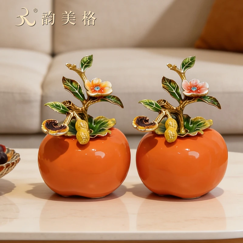 【韵美格】好事发生柿柿如意珐琅彩展示柜桌面书架茶桌高颜值摆件