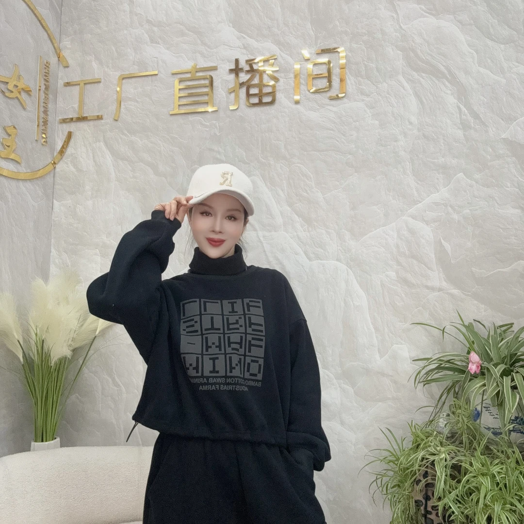 伴月女王新款长袖喷染时尚休闲百搭加绒加厚保暖套头冬季圆领秋冬