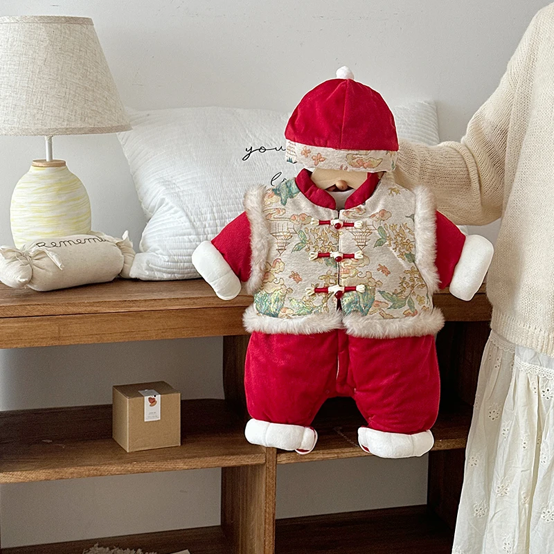 MT婴儿拜年服新年装喜庆男女宝宝周岁礼服新生儿连体衣冬ZPD4486