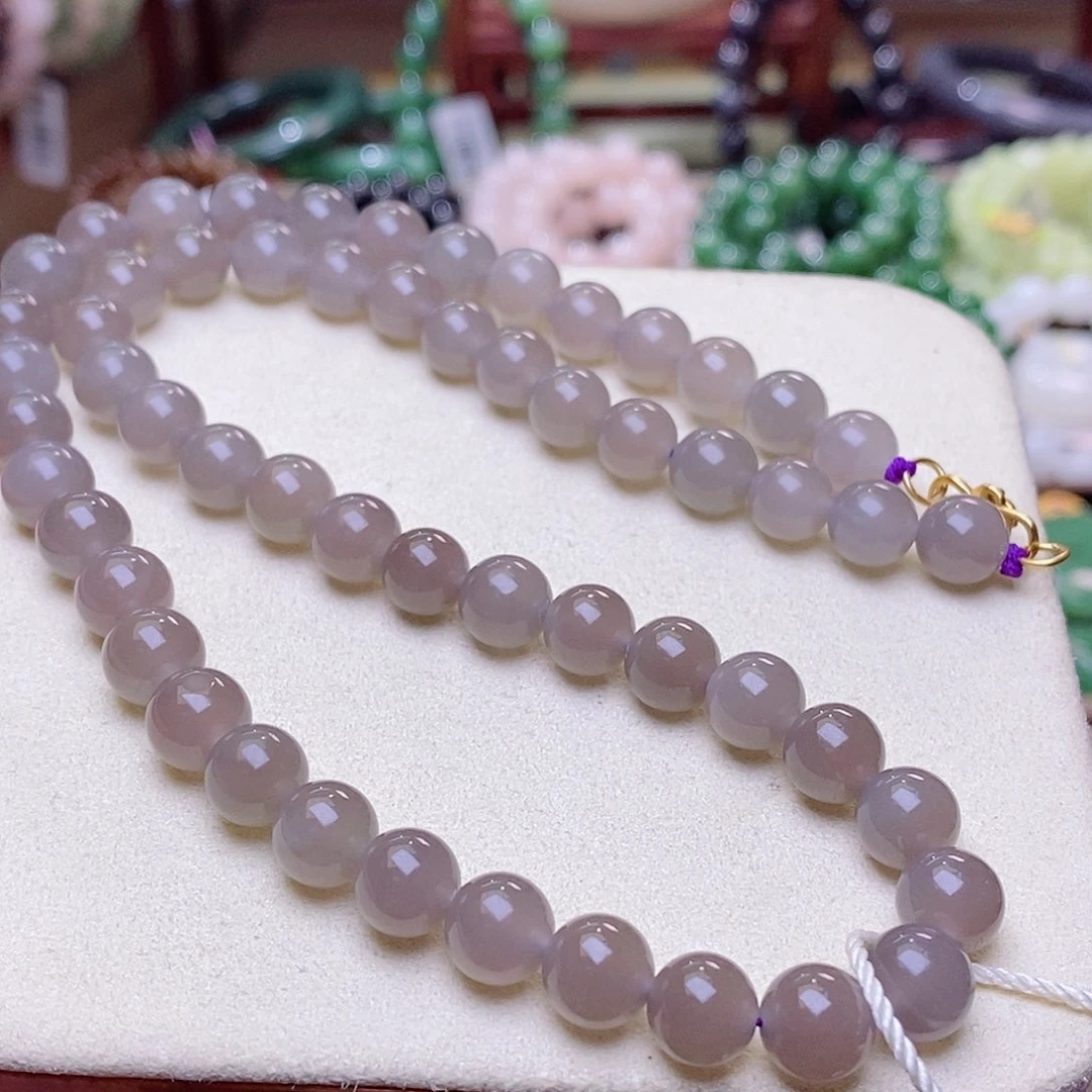 和田玉未镶嵌颈饰清货价冰烟紫妈妈链8m
