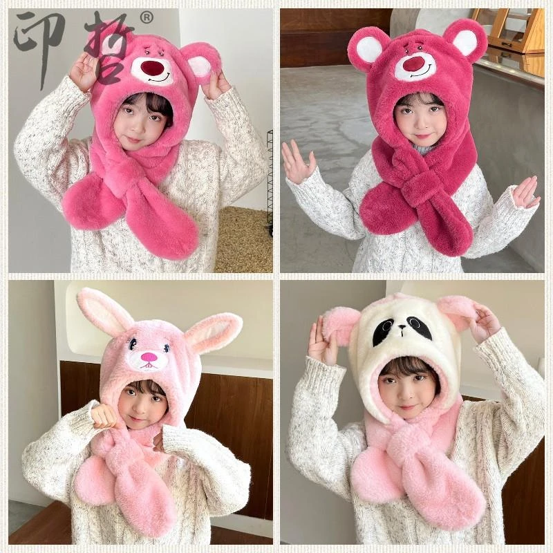 秋冬儿童帽子围巾冬季一体宝宝婴儿男童女可爱超萌加绒围脖护耳帽