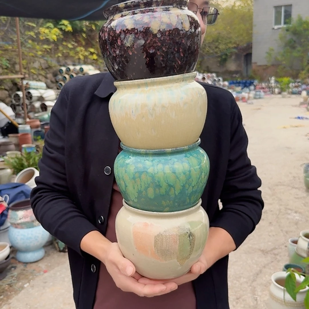 紫砂花盆口15高15（四个苹果