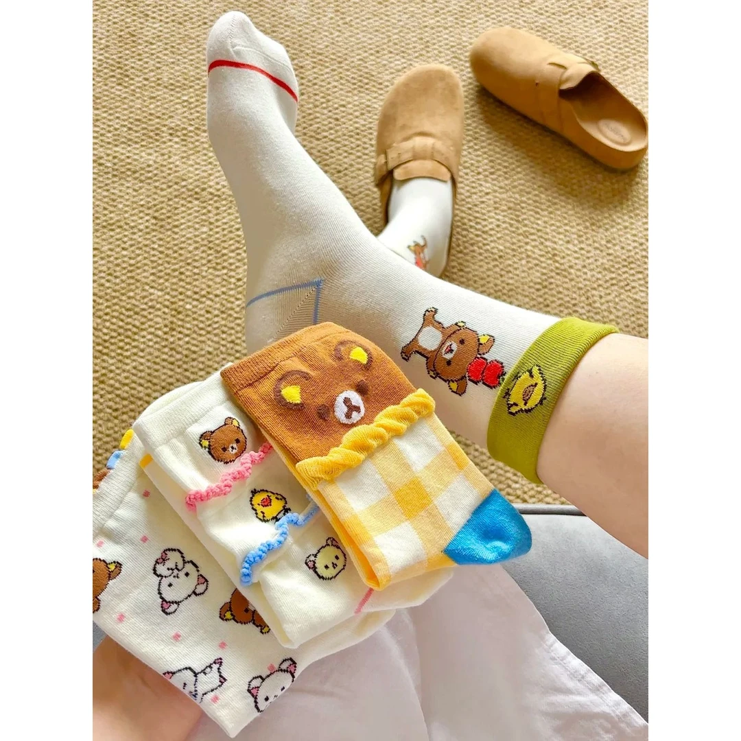 可爱卡通轻松熊袜子甜美女中筒袜夏季薄款ins潮百搭日系甜美K