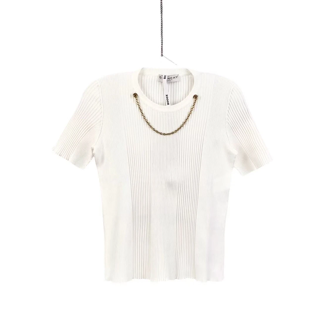 95新 Givenchy/纪梵希 yy1047  粘胶纤维 白色链条圆领短袖 M码