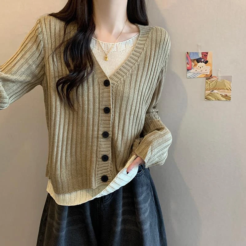 高级感假两件针织打底衫女秋冬2025新款毛衣洋派秋装内搭外穿上衣